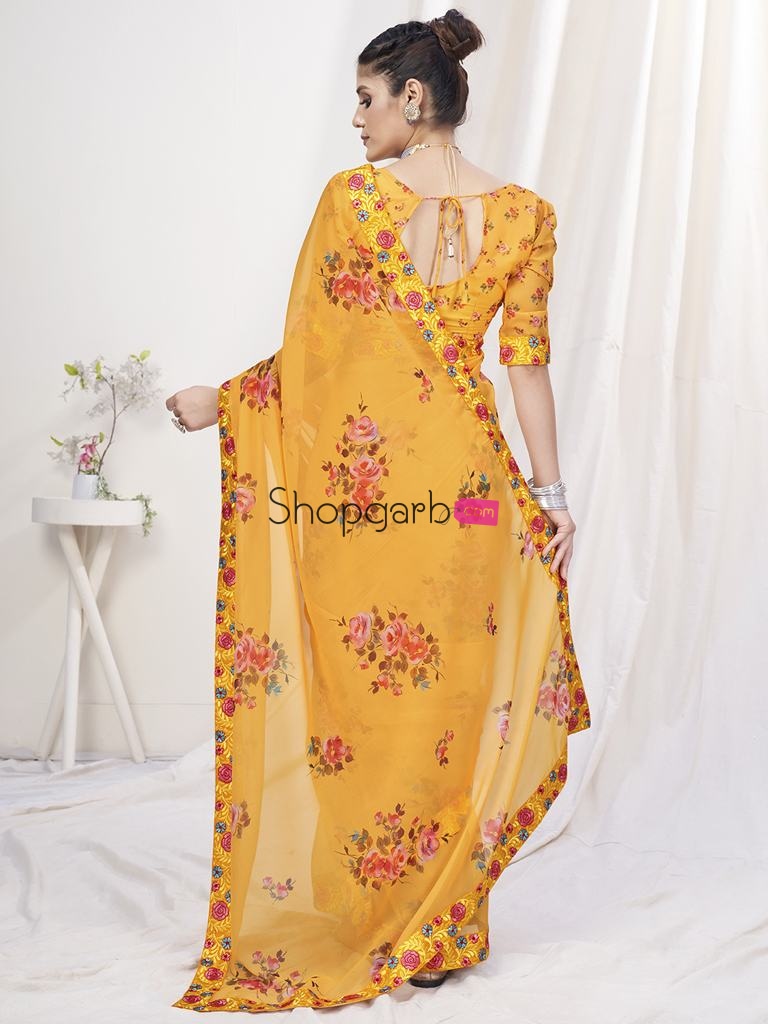 Turmeric Yellow Floral Designer Georgette Saree