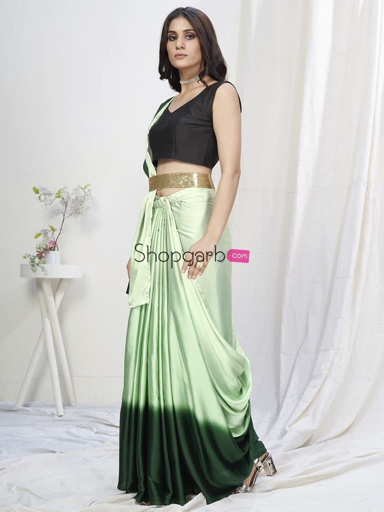 Two-Toned Green Lycra Based Saree