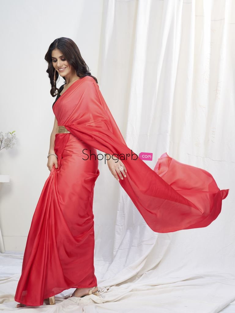 Two-Toned Red Lycra Based Saree