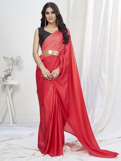 Two-Toned Red Lycra Based Saree