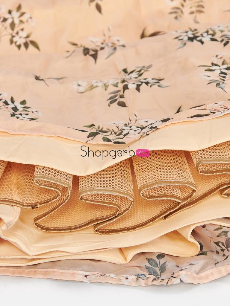 Victory India Girls Cream Digital Printed Semi-Stitched Lehenga And Unstitched Blouse With Dupatta