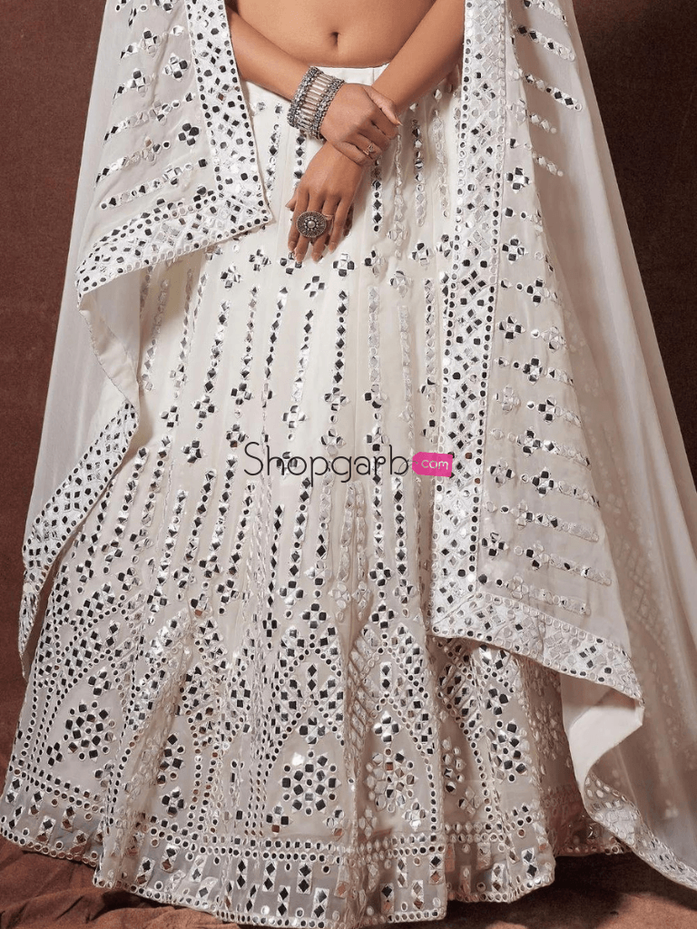 White Gota Patti Worked Georgette Wedding Wear Lehenga Choli Lehenga Choli