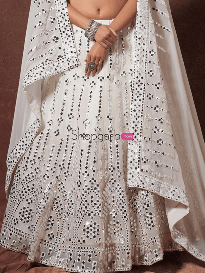 White Gota Patti Worked Georgette Wedding Wear Lehenga Choli Lehenga Choli