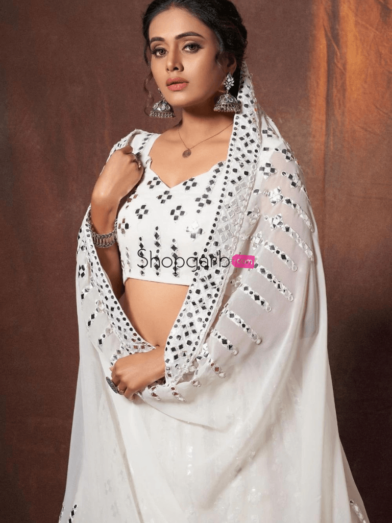 White Gota Patti Worked Georgette Wedding Wear Lehenga Choli Lehenga Choli