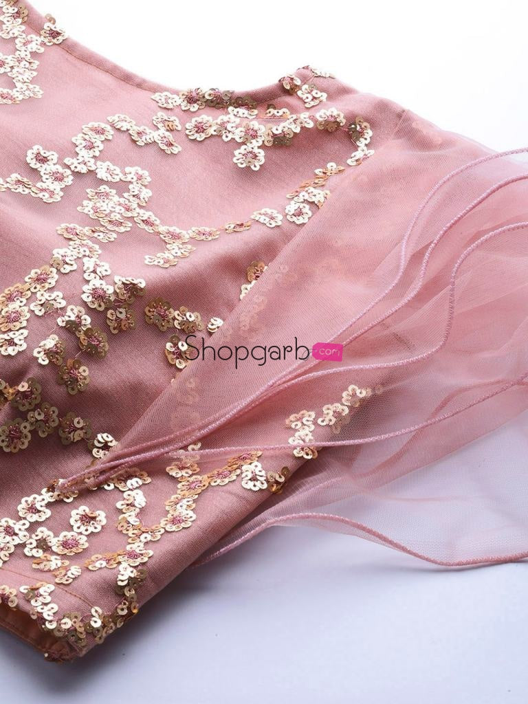 Woman Pink & Golden Color Solid Semi-Stitched Lehenga Unstitched Blouse With Dupatta