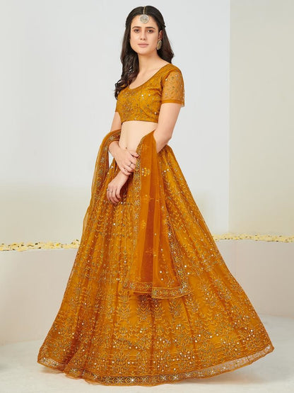 Wonderful Orange Embroidered Sequinned Lehenga And Blouse With Dupatta