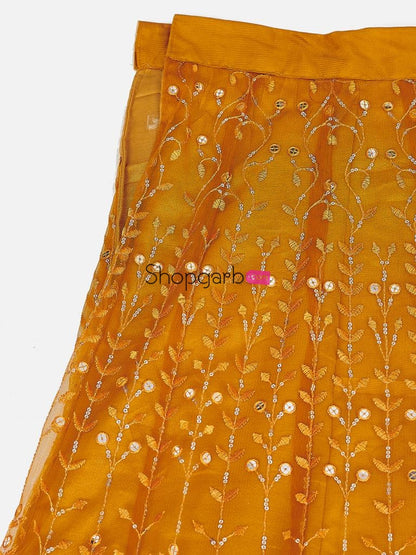 Wonderful Orange Embroidered Sequinned Lehenga And Blouse With Dupatta
