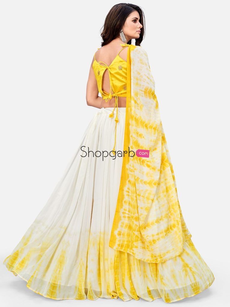 Wonderful Yellow Georgette Embroidered Casual Wear Lehenga With Dupatta