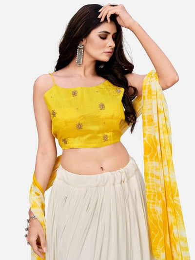 Wonderful Yellow Georgette Embroidered Casual Wear Lehenga With Dupatta