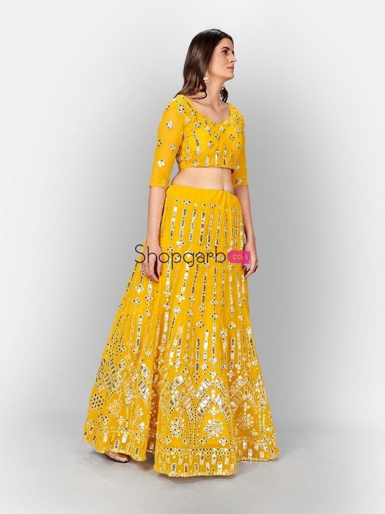 Yellow Foil Print Lehenga Unstitch Blouse & Dupattas