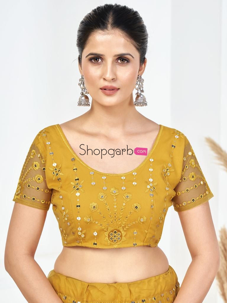 Yellow Sequins Embroidered Soft Net Festival Special Lehenga Choli